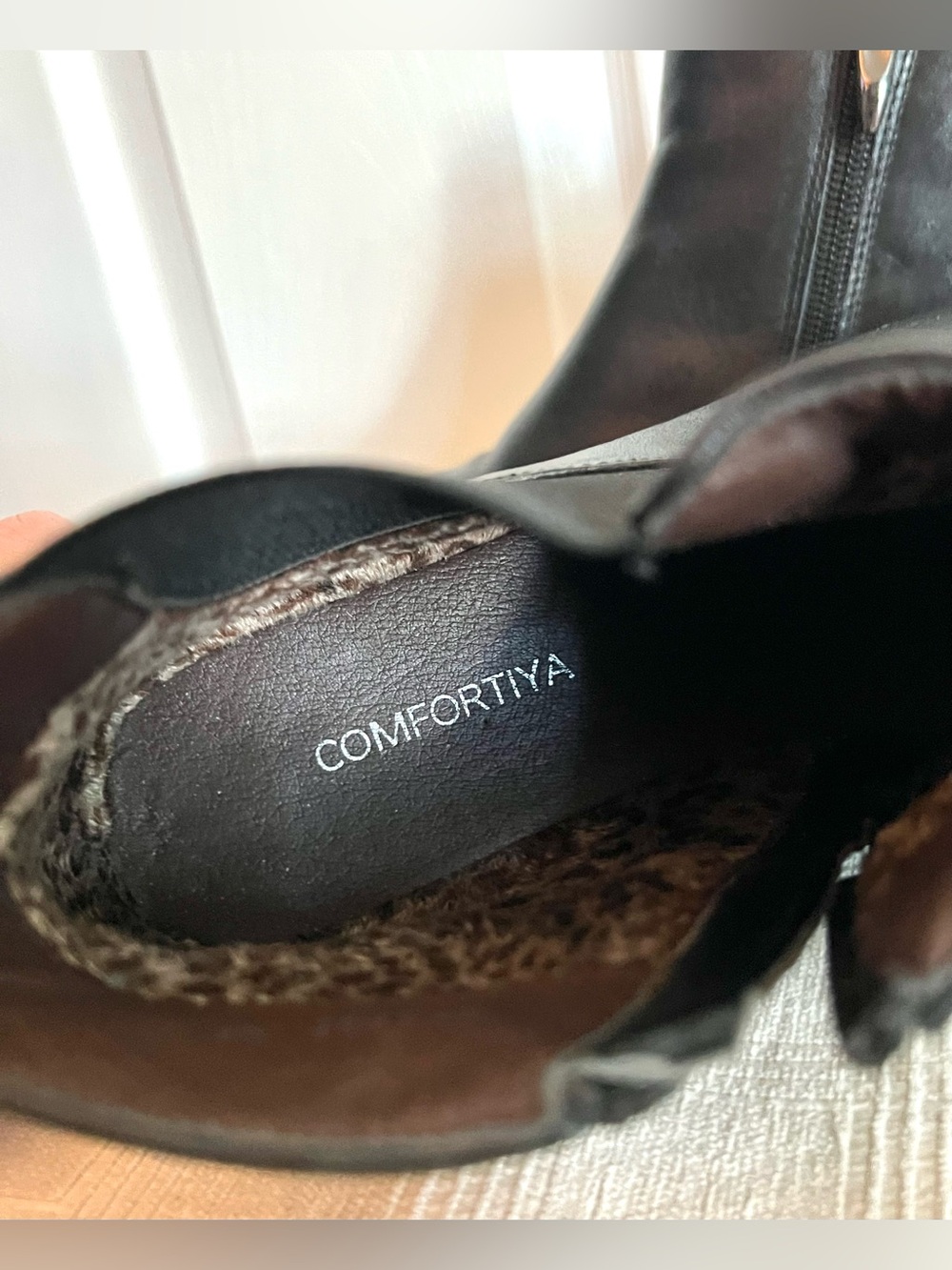 Comfortiya Leopard-Lined Black Wedge Booties | Women’s EU 38 / US 7.5 - Picture 6 of 8